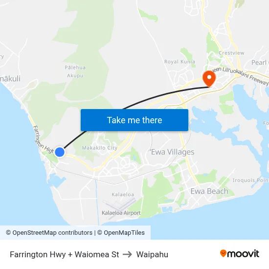 Farrington Hwy + Waiomea St to Waipahu map