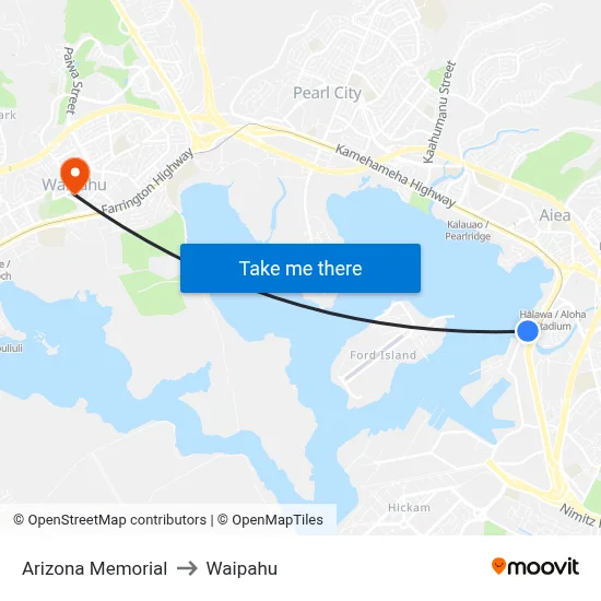 Arizona Memorial to Waipahu map