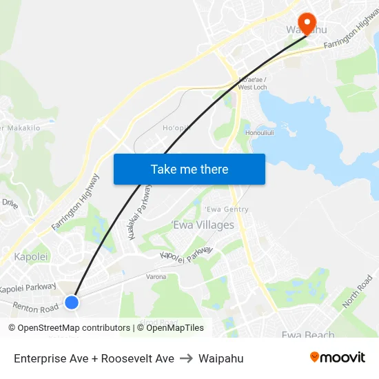 Enterprise Ave + Roosevelt Ave to Waipahu map