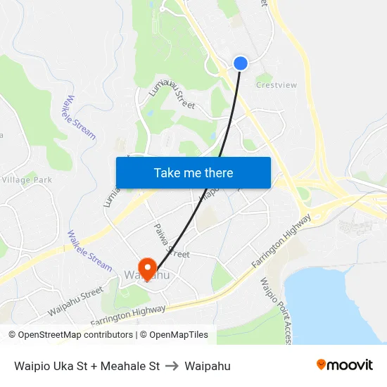 Waipio Uka St + Meahale St to Waipahu map