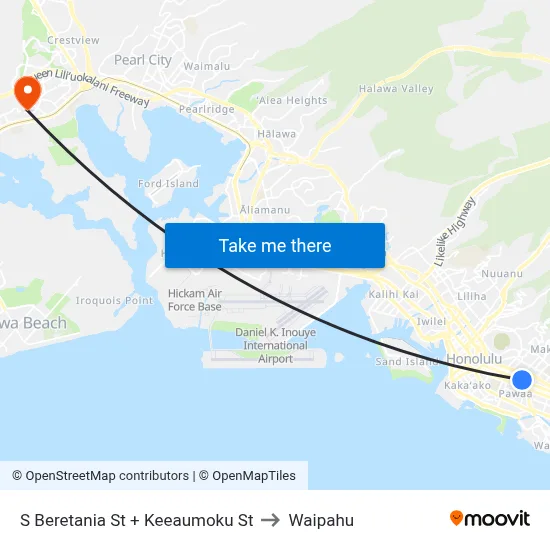 S Beretania St + Keeaumoku St to Waipahu map