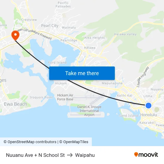 Nuuanu Ave + N School St to Waipahu map