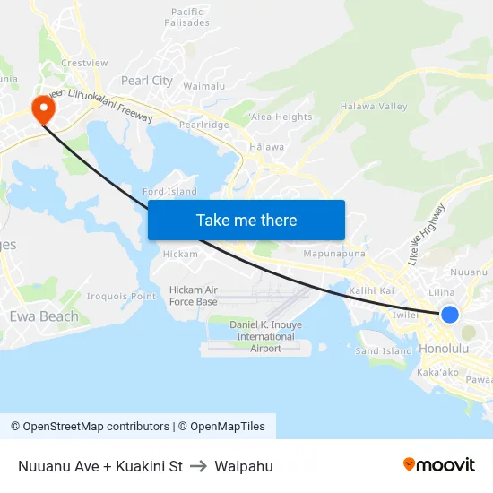 Nuuanu Ave + Kuakini St to Waipahu map