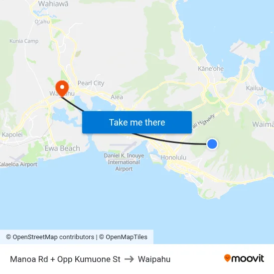 Manoa Rd + Opp Kumuone St to Waipahu map