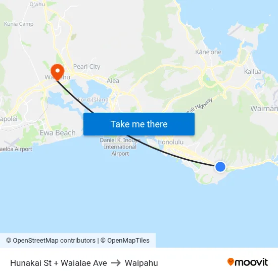 Hunakai St + Waialae Ave to Waipahu map