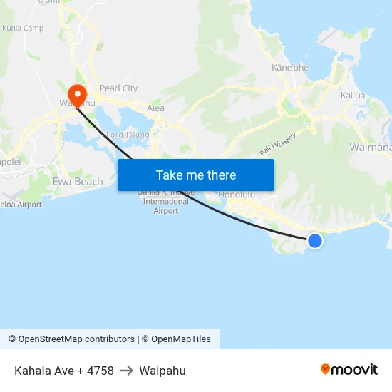 Kahala Ave + 4758 to Waipahu map