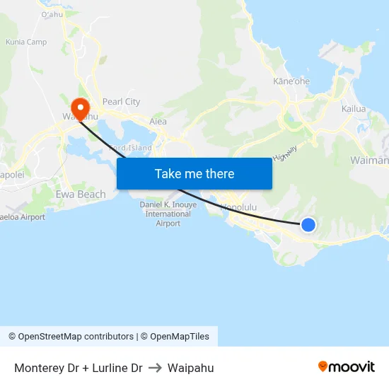 Monterey Dr + Lurline Dr to Waipahu map
