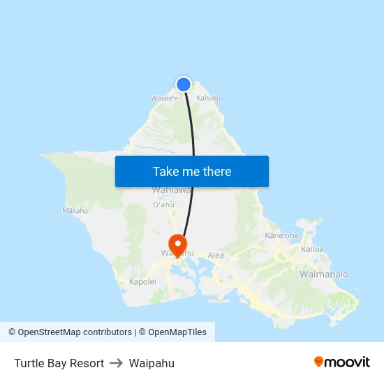 Turtle Bay Resort to Waipahu map