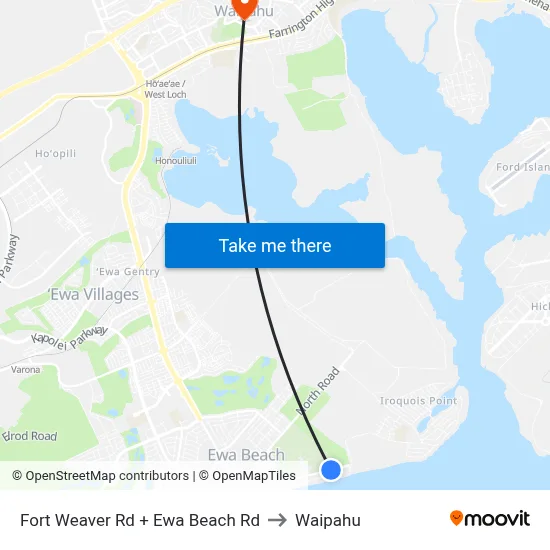 Fort Weaver Rd + Ewa Beach Rd to Waipahu map