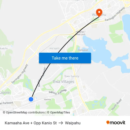 Kamaaha Ave + Opp Kanio St to Waipahu map