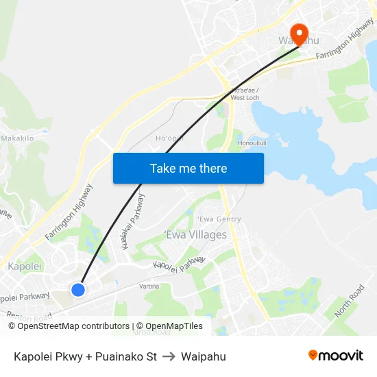 Kapolei Pkwy + Puainako St to Waipahu map