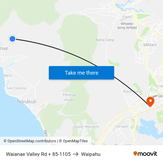 Waianae Valley Rd + 85-1105 to Waipahu map