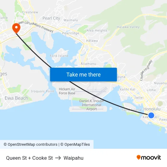 Queen St + Cooke St to Waipahu map