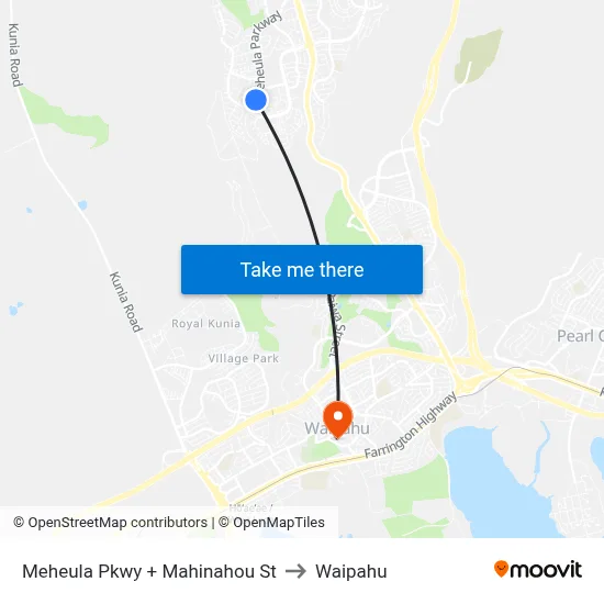 Meheula Pkwy + Mahinahou St to Waipahu map