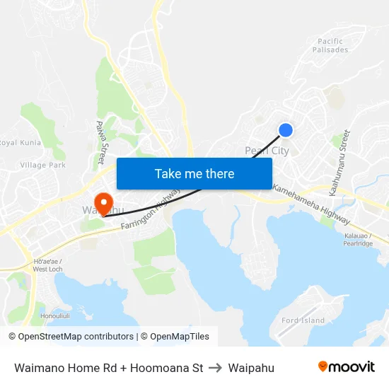 Waimano Home Rd + Hoomoana St to Waipahu map