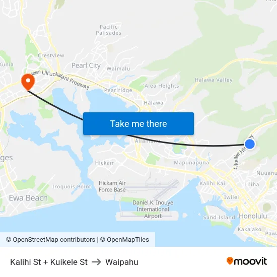 Kalihi St + Kuikele St to Waipahu map