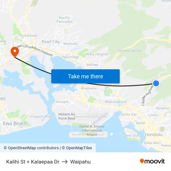 Kalihi St + Kalaepaa Dr to Waipahu map