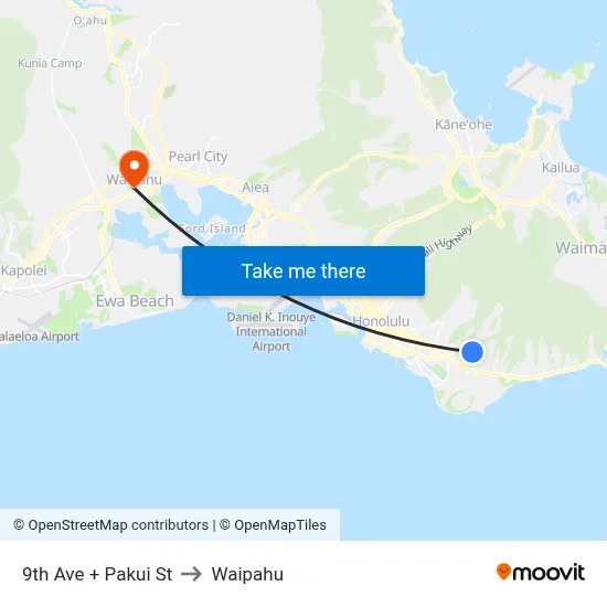 9th Ave + Pakui St to Waipahu map