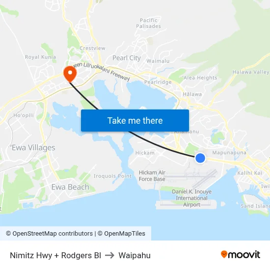 Nimitz Hwy + Rodgers Bl to Waipahu map