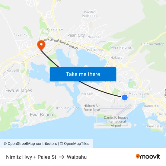 Nimitz Hwy + Paiea St to Waipahu map