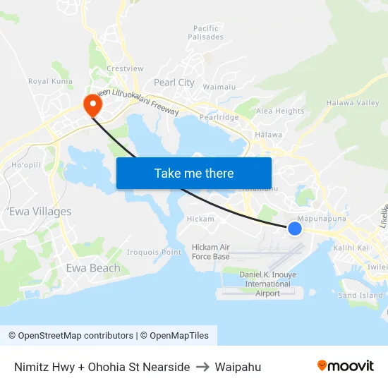 Nimitz Hwy + Ohohia St Nearside to Waipahu map