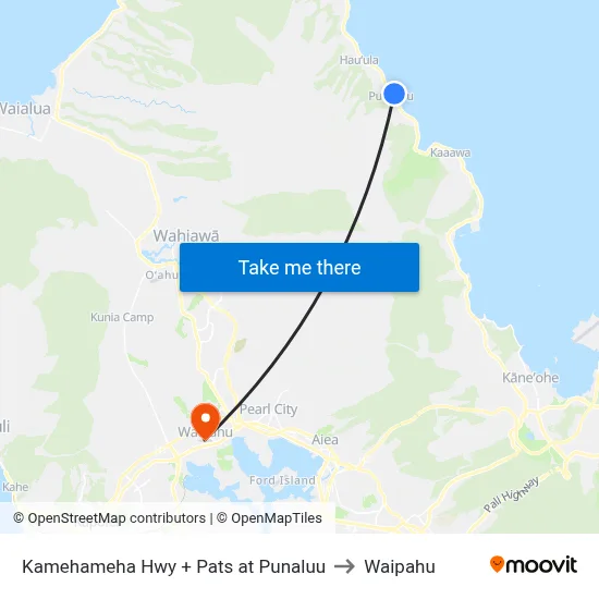 Kamehameha Hwy + Pats at Punaluu to Waipahu map