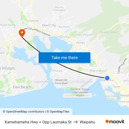 Kamehameha Hwy + Opp Laumaka St to Waipahu map