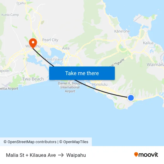 Malia St + Kilauea Ave to Waipahu map