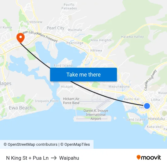N King St + Pua Ln to Waipahu map