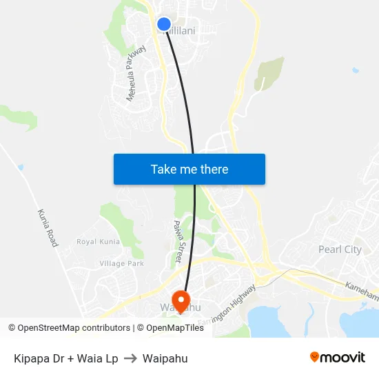 Kipapa Dr + Waia Lp to Waipahu map