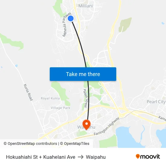 Hokuahiahi St + Kuahelani Ave to Waipahu map