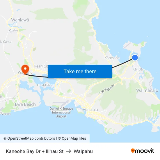 Kaneohe Bay Dr + Ilihau St to Waipahu map