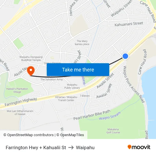 Farrington Hwy + Kahualii St to Waipahu map