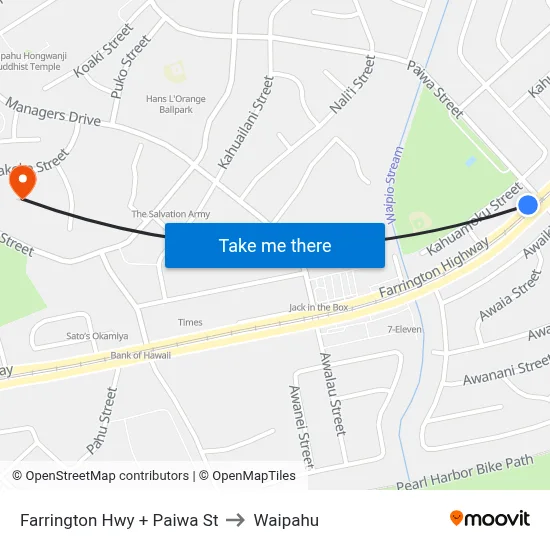 Farrington Hwy + Paiwa St to Waipahu map
