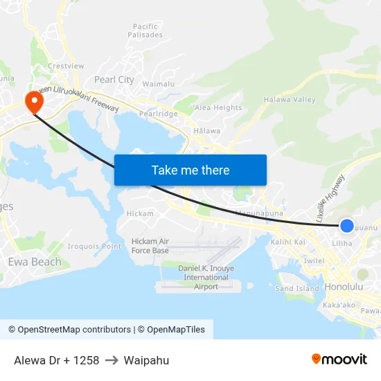 Alewa Dr + 1258 to Waipahu map