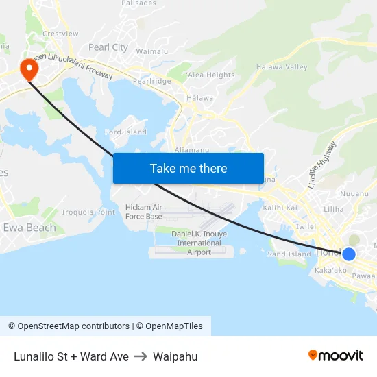 Lunalilo St + Ward Ave to Waipahu map