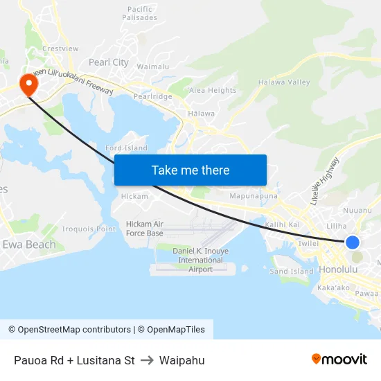 Pauoa Rd + Lusitana St to Waipahu map