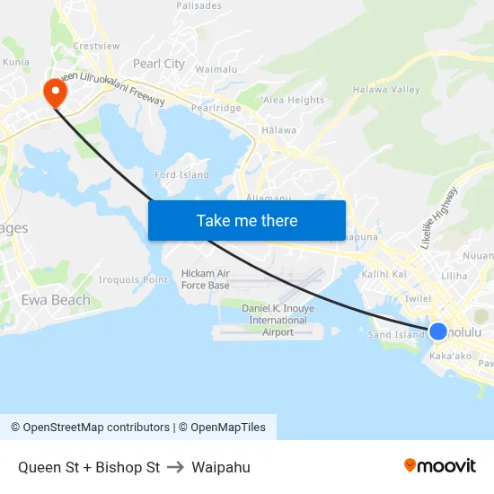 Queen St + Bishop St to Waipahu map