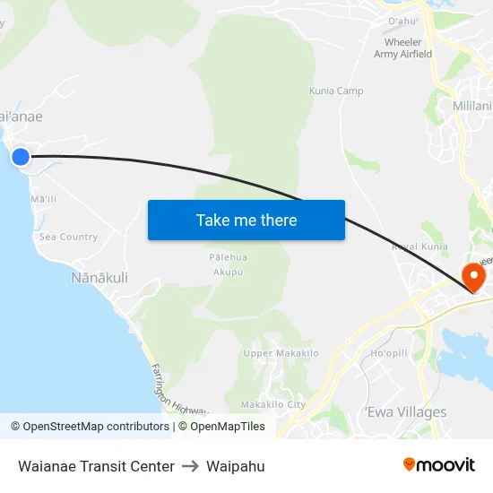 Waianae Transit Center to Waipahu map