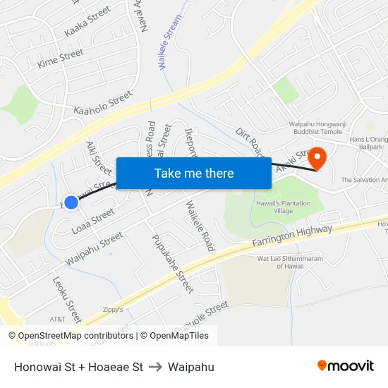 Honowai St + Hoaeae St to Waipahu map