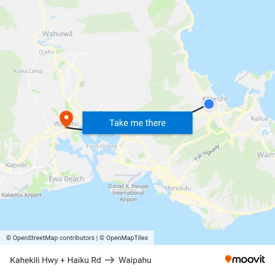 Kahekili Hwy + Haiku Rd to Waipahu map