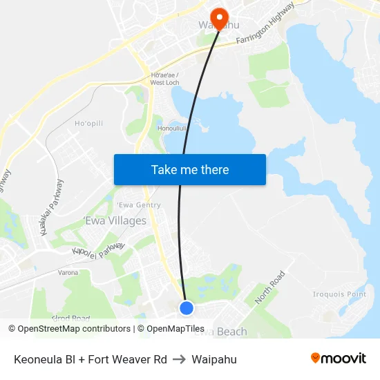 Keoneula Bl + Fort Weaver Rd to Waipahu map