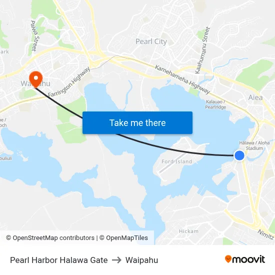 Pearl Harbor Halawa Gate to Waipahu map