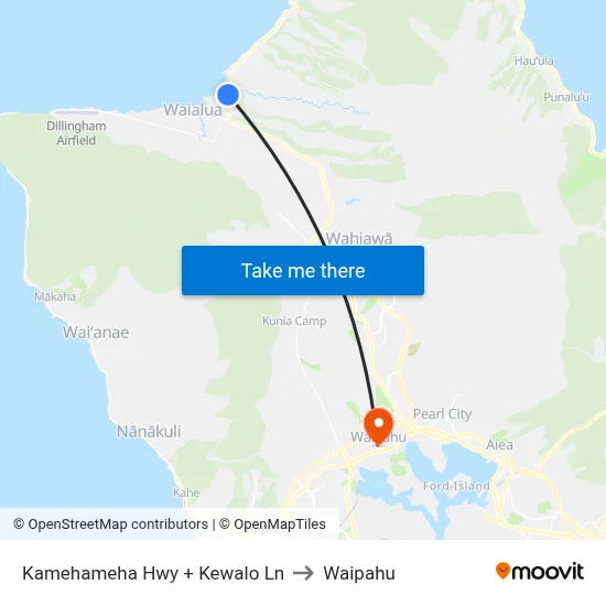 Kamehameha Hwy + Kewalo Ln to Waipahu map