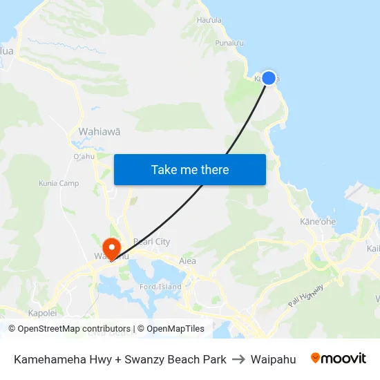 Kamehameha Hwy + Swanzy Beach Park to Waipahu map