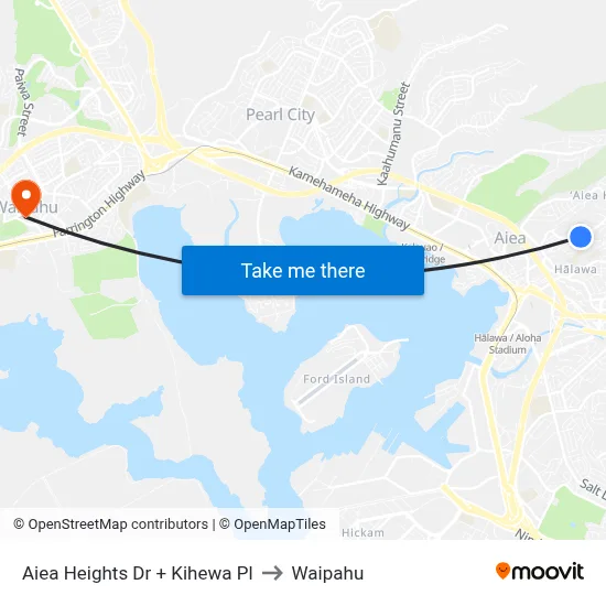 Aiea Heights Dr + Kihewa Pl to Waipahu map