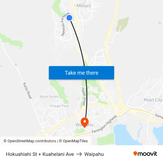 Hokuahiahi St + Kuahelani Ave to Waipahu map