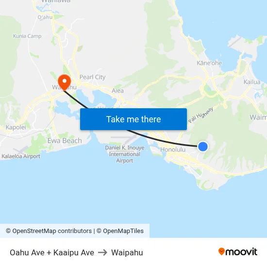 Oahu Ave + Kaaipu Ave to Waipahu map