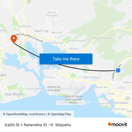 Kalihi St + Nalanieha St to Waipahu map
