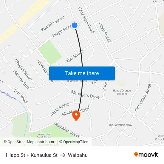Hiapo St + Kuhaulua St to Waipahu map